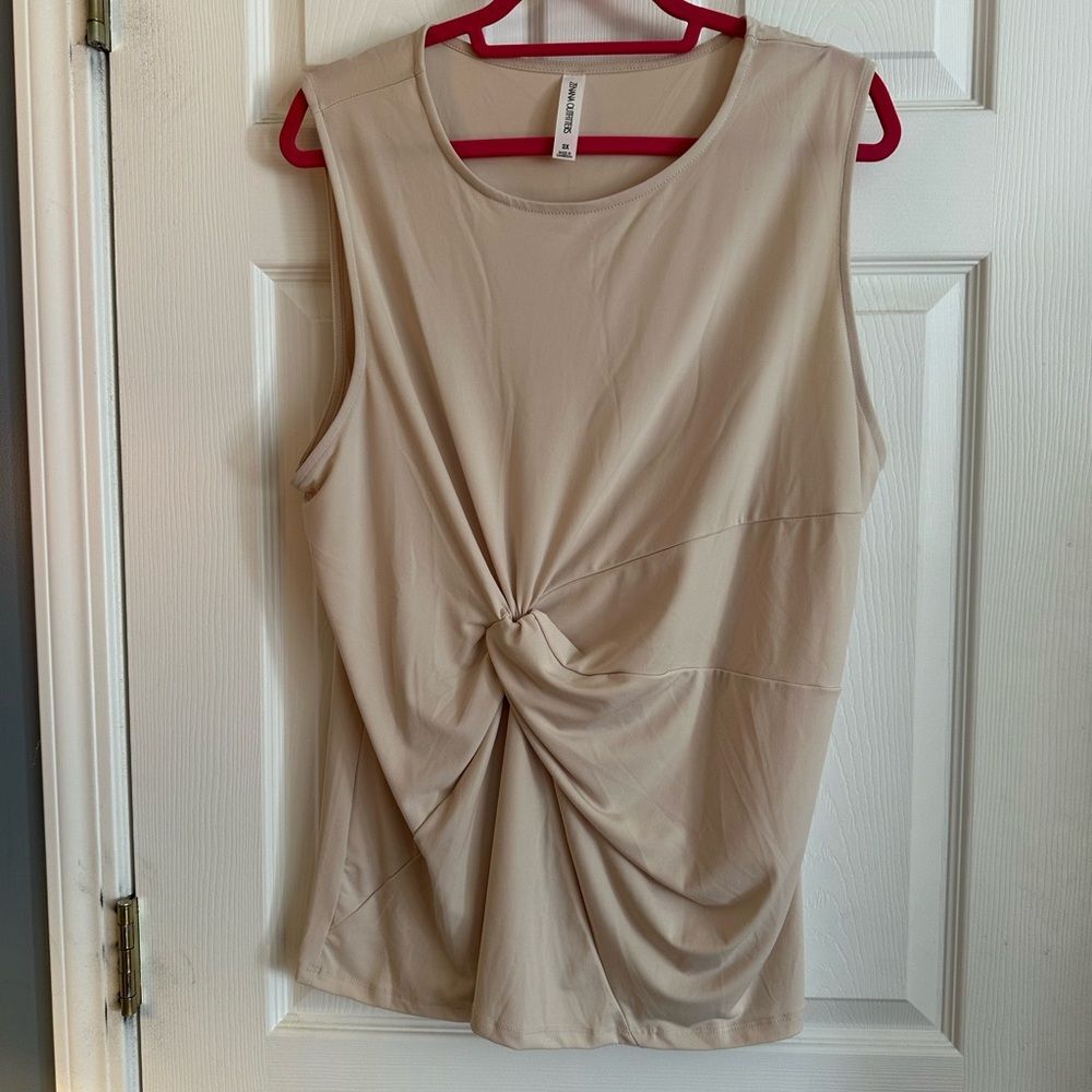Zenana Outfitters Tan Twist Front Tank Top - Size 2X
